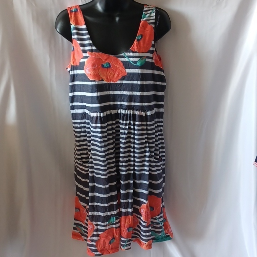 Tango Mango Floral Print stripe Stretch Sleeveless Scoop Neck Pull On Dress Sz M